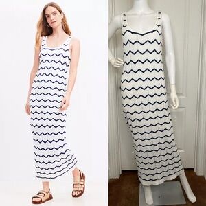 Loft Blue White Chevron Sleeveless Viscose Knit Maxi Lined